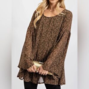 Easel Floral Tunic in Brown and Black